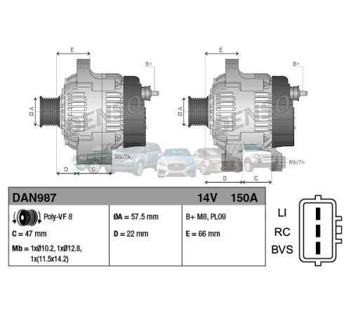 Генератор Discovery 3 2.7 TdV6 LR133249 YLE500400 Denso
